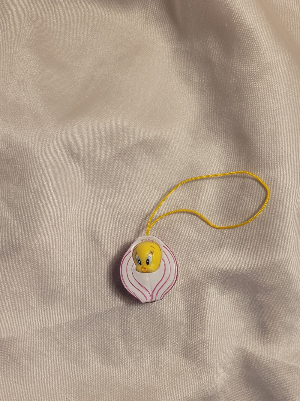 Tweety Bird Pink & Yellow Onion Charm with Yellow Cord